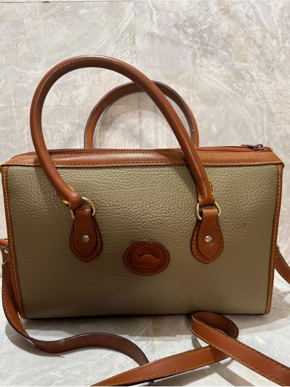 Dooney & Bourke Taupe and Brown Leather Satchel